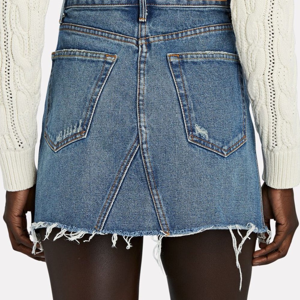 GRLFRND Eva Distressed Faded A-Frame High Waist Denim Mini Skirt REVOLVE Size 26 - Picture 3 of 16